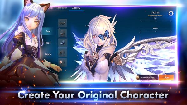 ad for Aura Kingdom 2 that says "Create Your Original Character" with a blue haired anime girl with cat ears in a boobs and butt pose